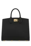 Ferragamo Black Leather The Studio Handbag