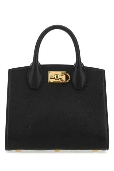 Ferragamo Black Leather The Studio Handbag