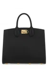 Ferragamo Black Leather The Studio Handbag