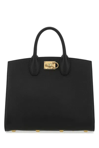 Ferragamo Black Leather The Studio Handbag In Pattern
