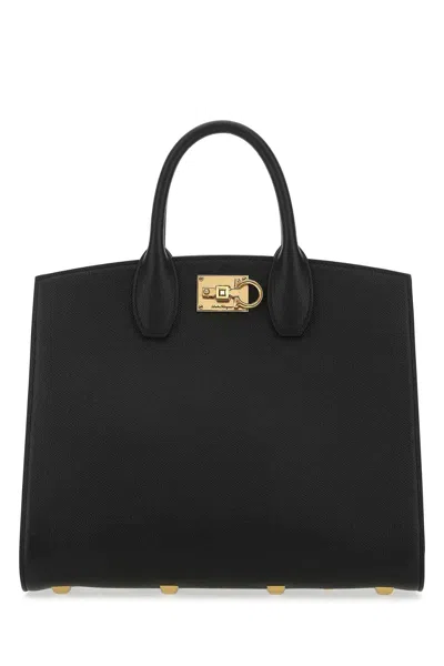 Ferragamo Black Leather The Studio Handbag