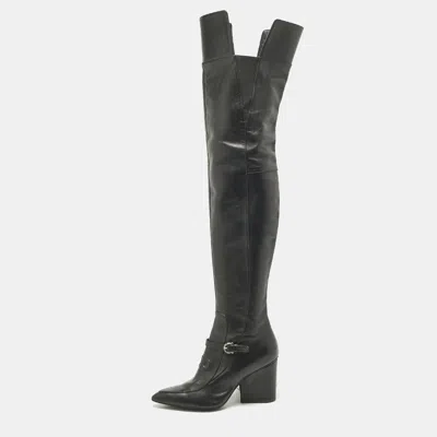 Pre-owned Ferragamo Black Leather Thigh High Boots Size 40