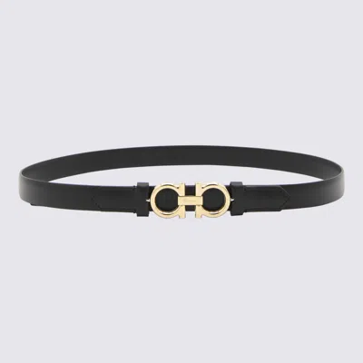 Ferragamo Black Leather Thin Gancini Belt