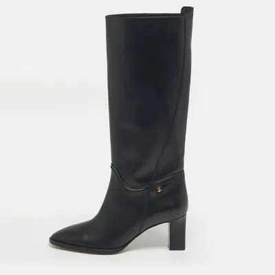 Pre-owned Ferragamo Black Leather Torris Knee Length Boots Size 39.5