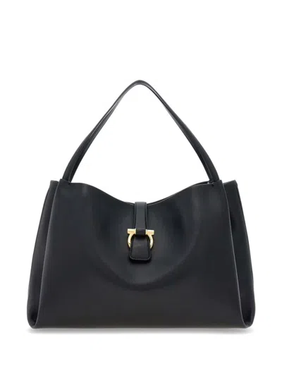 FERRAGAMO BLACK LEATHER TOTE