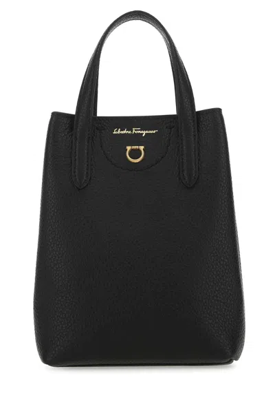 Ferragamo Black Leather Travel Handbag In Neronero