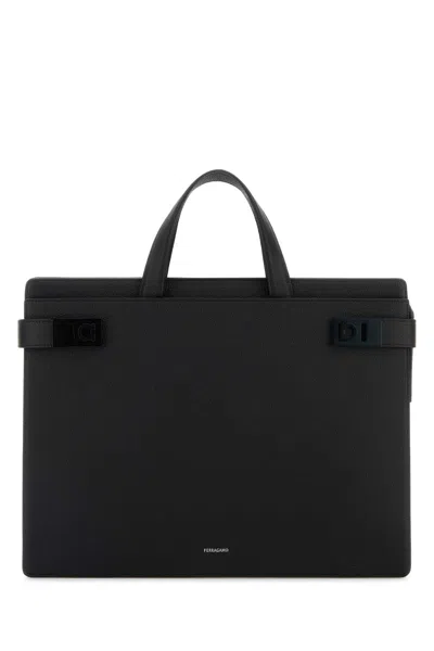 FERRAGAMO FERRAGAMO BLACK LEATHER TWINS BRIEFCASE