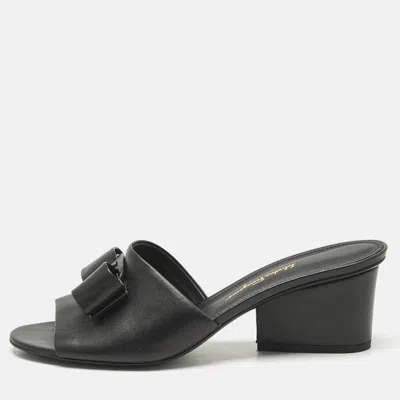 Pre-owned Ferragamo Black Leather Valery Slide Sandals Size 40
