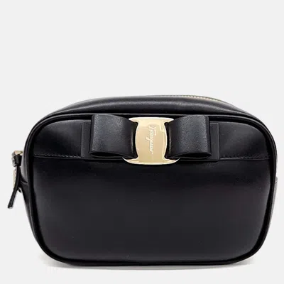 Pre-owned Ferragamo Black Leather Vara Crossbody Bag