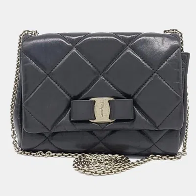 Pre-owned Ferragamo Black Leather Vara Crossbody Bag