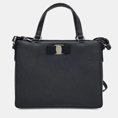 Pre-owned Ferragamo Black Leather Vara Tote And Shoulder Bag