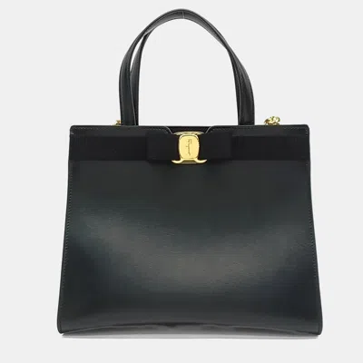 Pre-owned Ferragamo Black Leather Vara Tote And Shoulder Bag