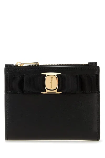 Ferragamo Bow-detail Smooth Split Calf Leather Wallet In Black