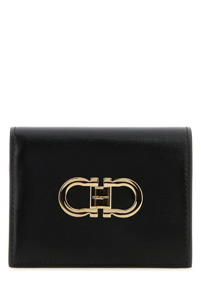 Ferragamo Gancini Tri-fold Leather Wallet In Black