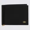Ferragamo 'micro Gancini' Black Bi Fold Wallet With Logo In Black