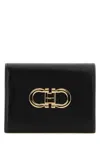 Ferragamo Leather Wallet Fold-over Design Gold-tone Hardware In Black