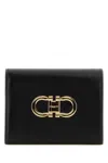 Ferragamo Leather Wallet Fold-over Design Gold-tone Hardware In Black
