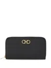 Ferragamo 'giove' Black Wallet With Gancini On The Front In Black