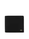 Ferragamo Gancini Bi-fold Wallet In Grained Leather In Black