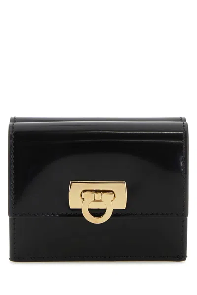 Ferragamo Black Leather Wallet In Brown