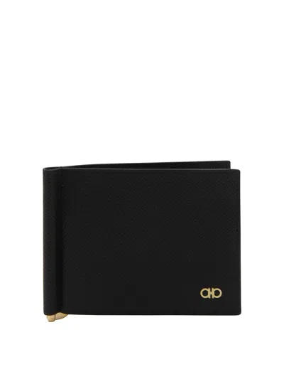 Ferragamo Black Leather Wallet In Negro