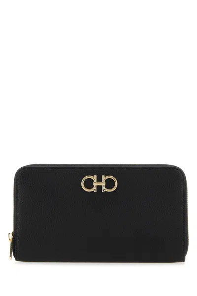 Ferragamo 'giove' Black Wallet With Gancini On The Front