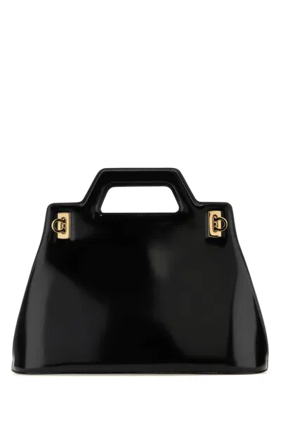 Ferragamo Black Leather Wanda M Handbag