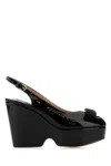 Ferragamo Black Leather Lally Wedges In Black