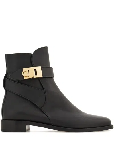 FERRAGAMO FERRAGAMO BLACK LEATHER ZANIRA ANKLE BOOTS