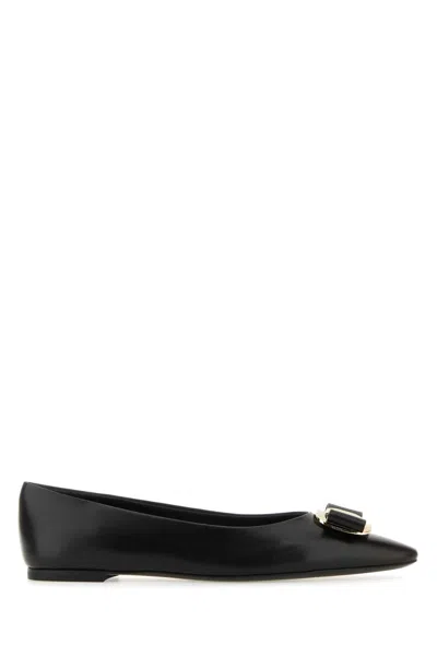 Ferragamo Black Leather Zea Ballerinas