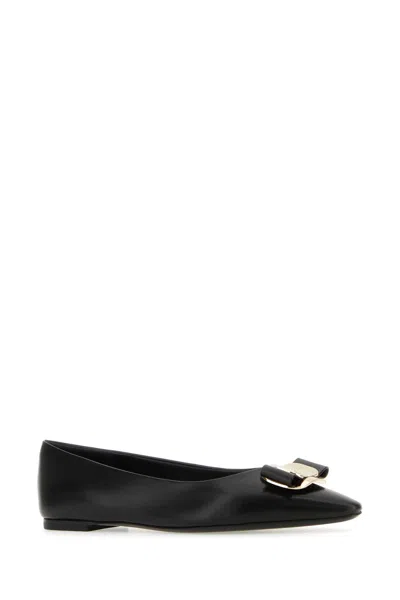 Ferragamo Black Leather Zea Ballerinas In Neroneronero