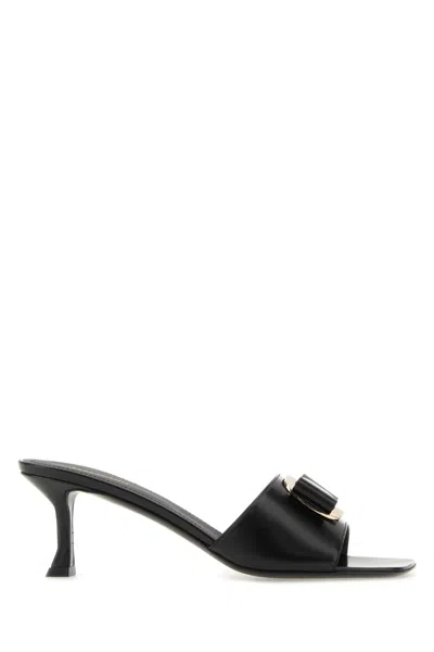 Ferragamo Black Leather Zelie Mules