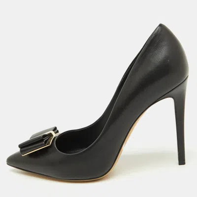 Pre-owned Ferragamo Black Leather Zeri Pointed Toe Pumps Size 41