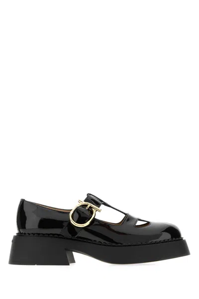 Ferragamo Black Leather Zoey Ballerinas