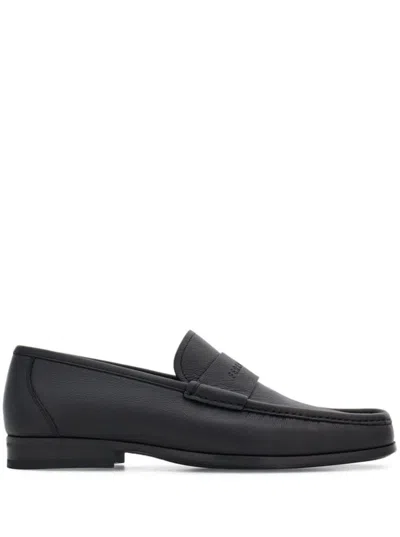 Ferragamo Black Loafer With Logo In Leather Man