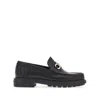 Ferragamo Black Leather Loafers With Gancini Ornament In Black