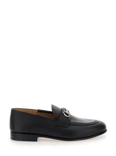 Ferragamo Black Loafers With Gancini Detail In Leather Woman