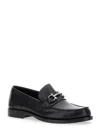 Ferragamo Bart Black Loafers With Embossed Gancini Detail On The Front In Leather Man In Black