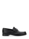 Ferragamo Bart Black Loafers With Embossed Gancini Detail On The Front In Leather Man In Black