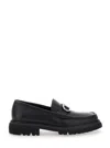 FERRAGAMO BLACK LOAFERS WITH PLATFORM AND GANCINI DETAIL IN LEATHER MAN