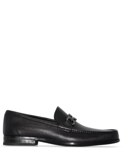 Ferragamo Gandioso Pebbled Moccasin With Gancini Ornament In Black Leather