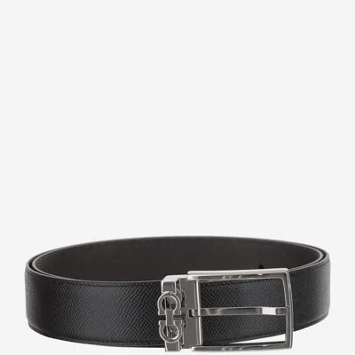 FERRAGAMO BLACK LOGO BUCKLE BELT