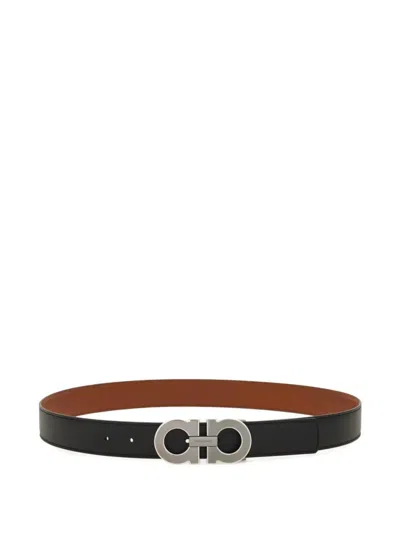 FERRAGAMO BLACK LOGO BUCKLE BELT