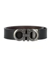 Ferragamo Reversible Belt With Brushed Finish Gancini In Black