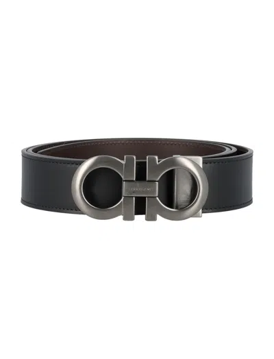 FERRAGAMO BLACK LOGO BUCKLE BELT