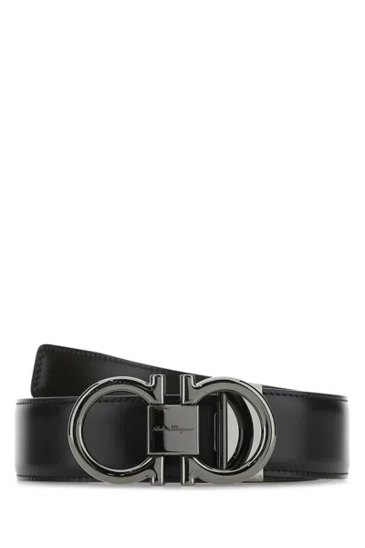 FERRAGAMO BLACK LOGO BUCKLE BELT