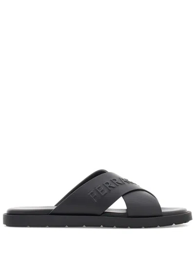 Ferragamo Cross-strap Slippers In Black