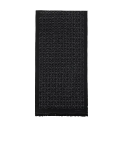 Ferragamo Black Logo Fringed Scarf