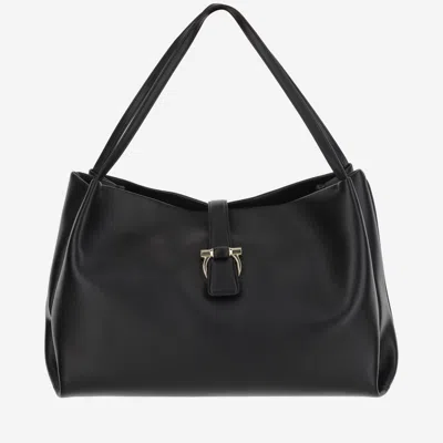 Ferragamo Black Logo Leather Tote
