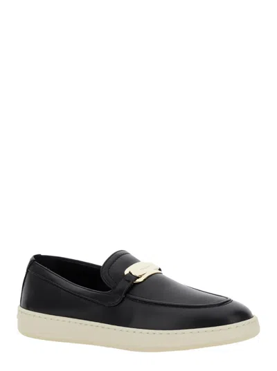 FERRAGAMO BLACK LOGO LOAFERS